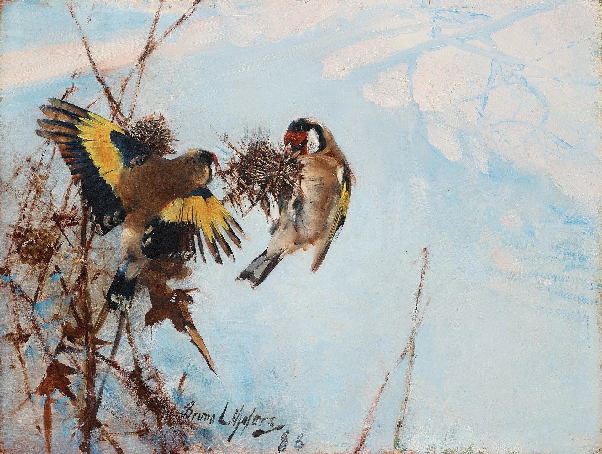 chardonnerets élégants européens - Bruno Liljefors image 1 reproduction artisanale de tableau