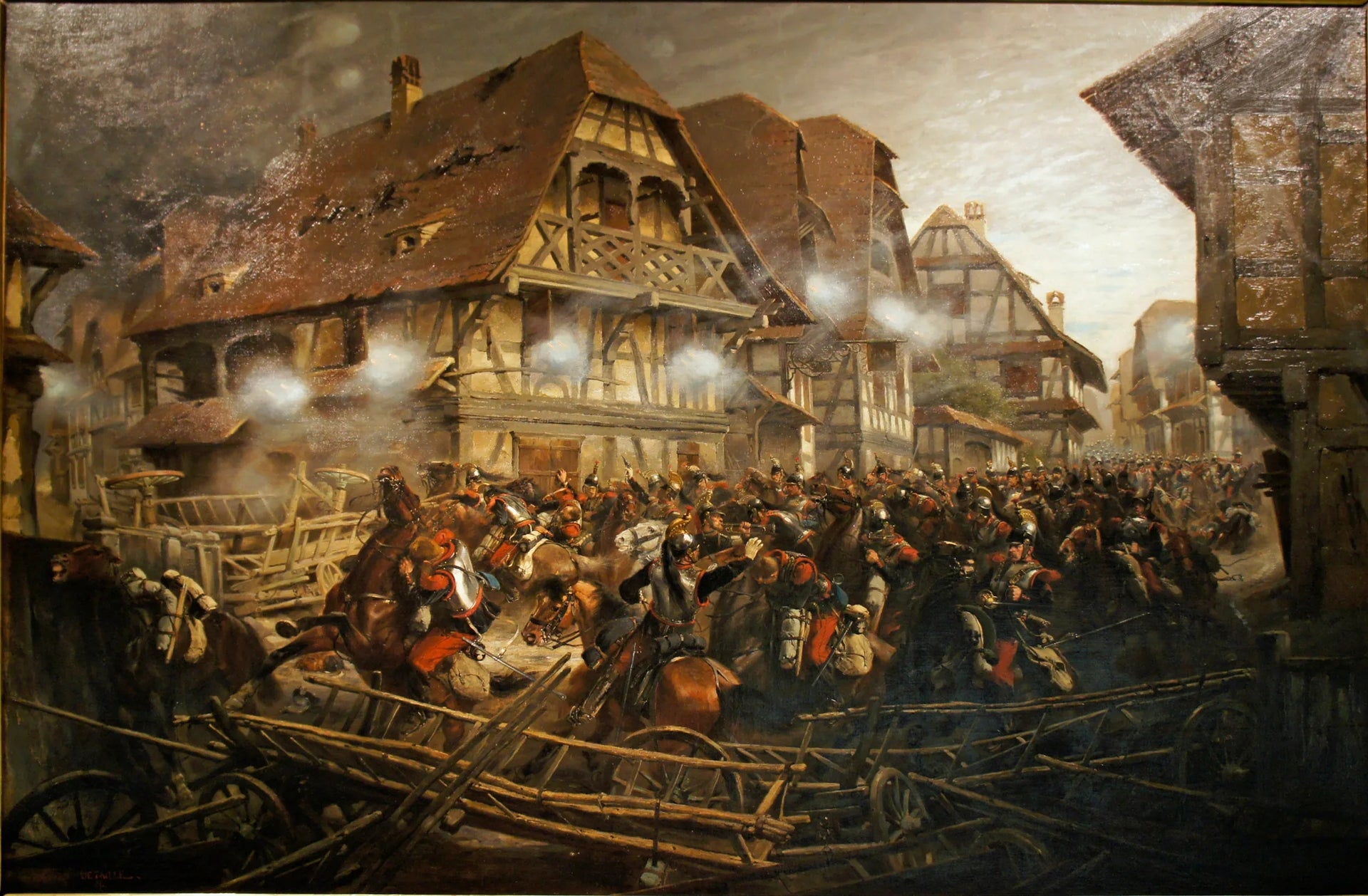 Charge du 9e régiment de cuirassiers dans le village de Morsbronn - Édouard Detaille image 1 copie peinte à la main à l’huile