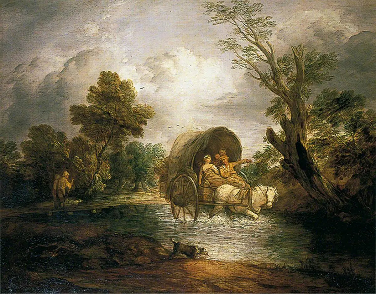 Chariot de campagne traversant un gué - Thomas Gainsborough image 1 reproduction d’œuvre d’art à l’huile
