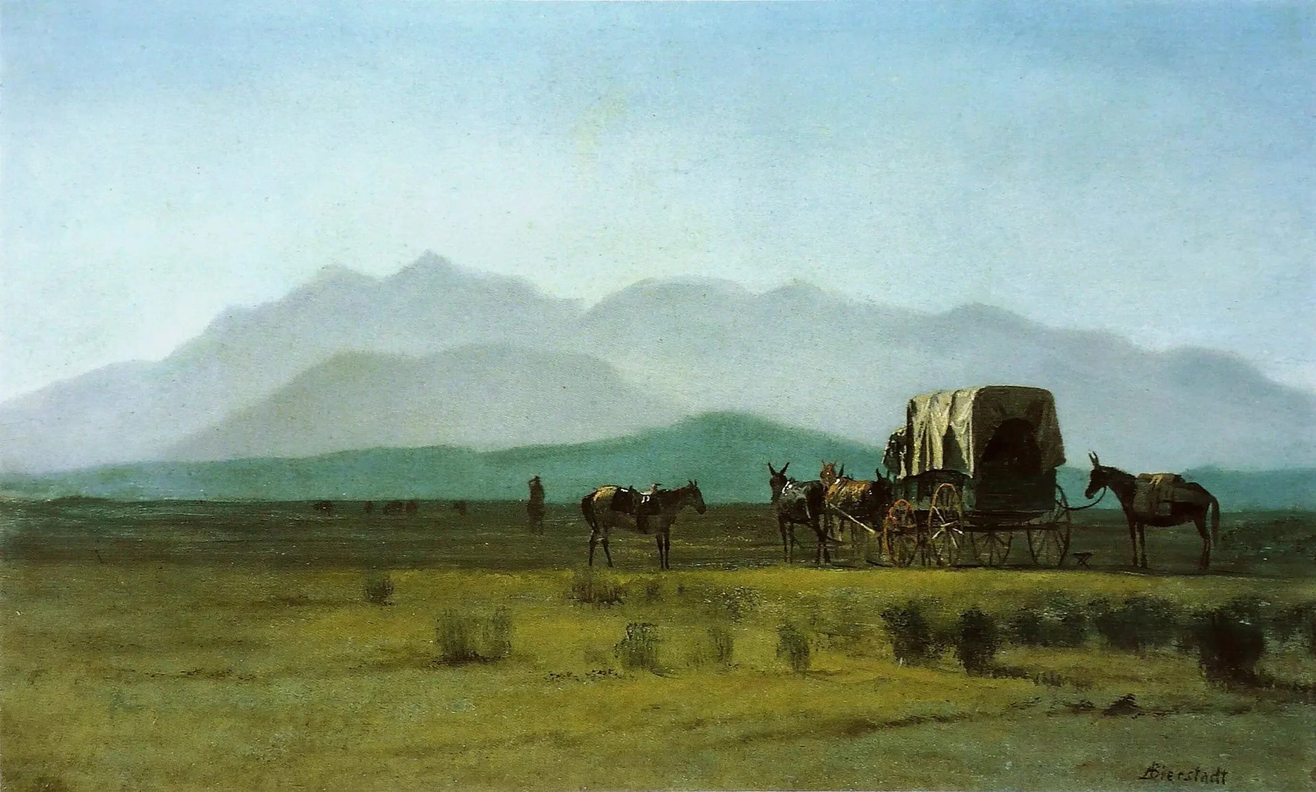 Chariot de l'arpenteur dans les Rocheuses - Albert Bierstadt image 1 copie de tableau peinte à la main