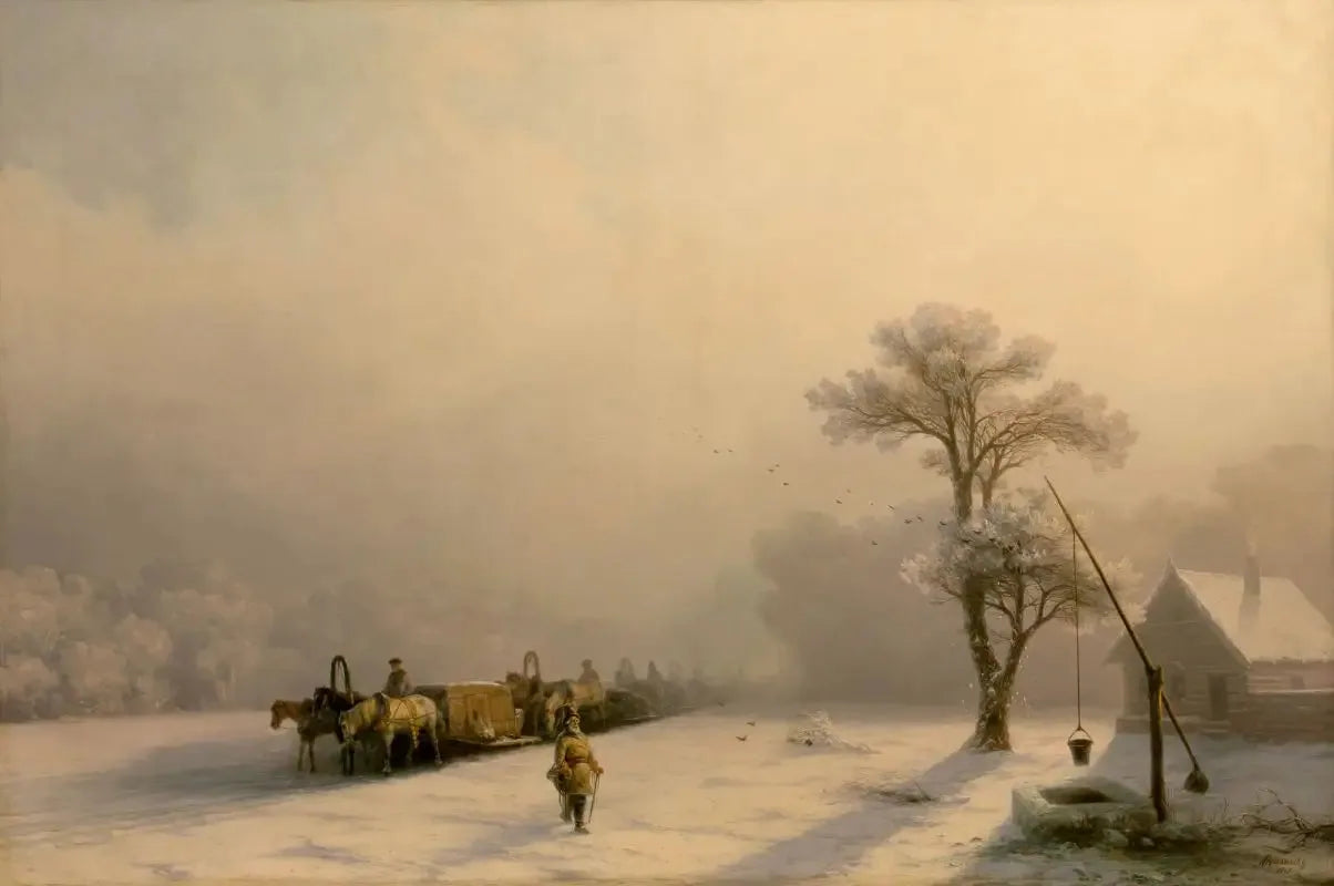 Chariots d'hiver en route - Ivan Aïvazovski image 1 copie de tableau peinte à la main