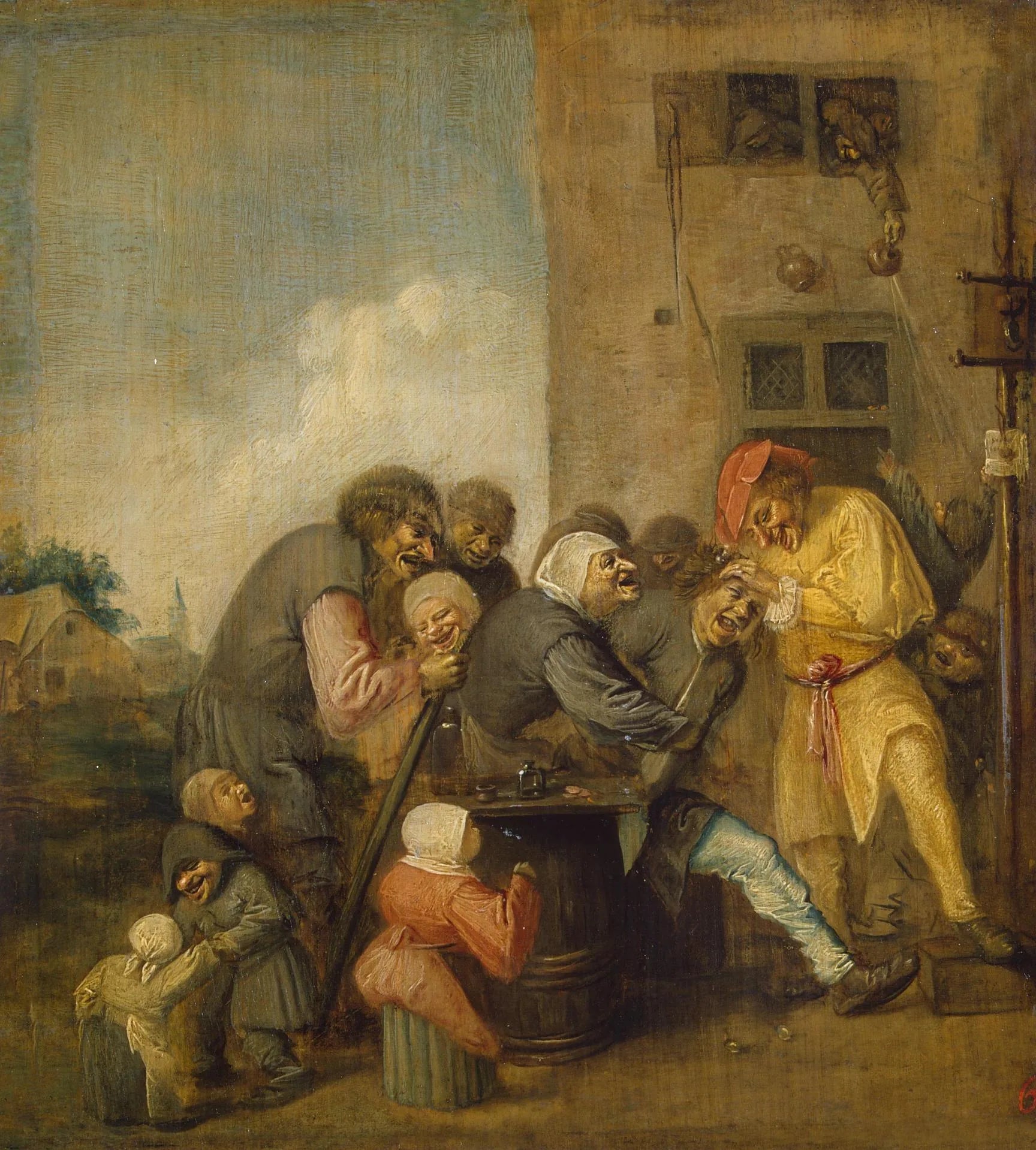 Charlatan du village (L'opération pour la pierre dans la tête) - Adriaen Brouwer image 1 copie peinte à la main à l’huile