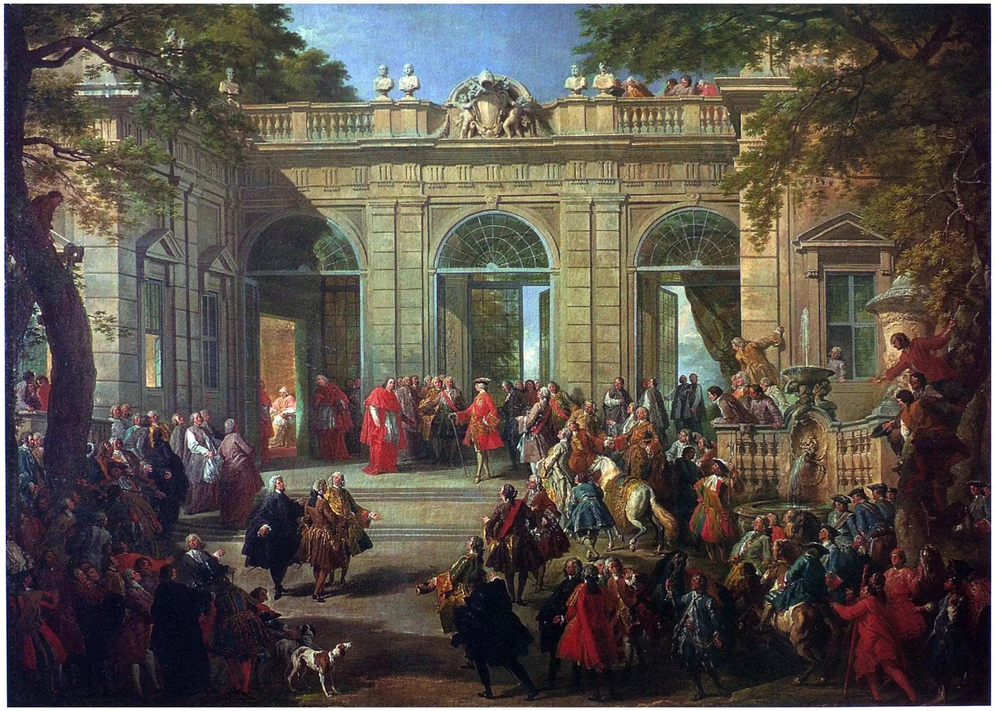 Charles de Bourbon visitant le Pape Benoît XIV au Café du Quirinal - Giovanni Paolo Panini image 1 reproduction d’œuvre d’art à l’huile