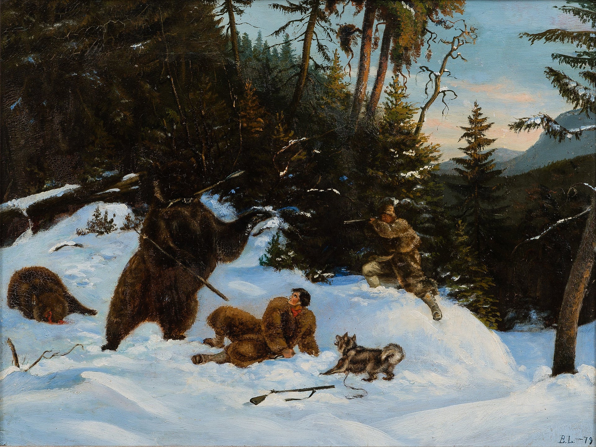 Chasse à l'ours - Bruno Liljefors image 1 tableau peint à l’huile sur toile