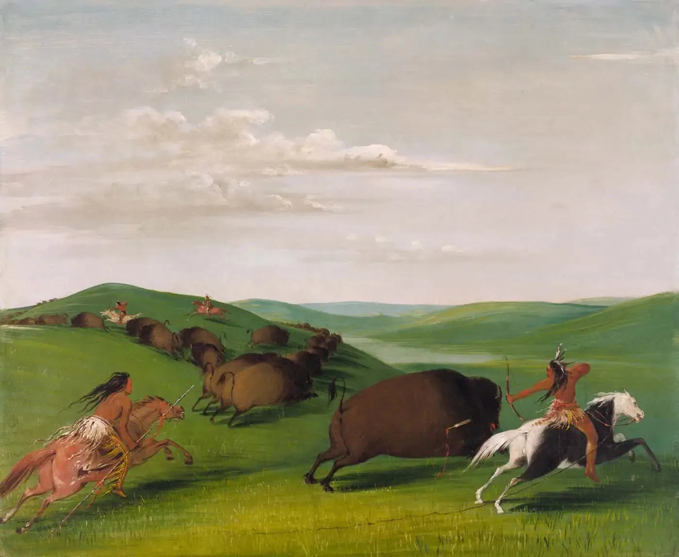 Chasse au bison avec arcs et lances - George Catlin image 1 reproduction réalisée par Alpha Reproduction