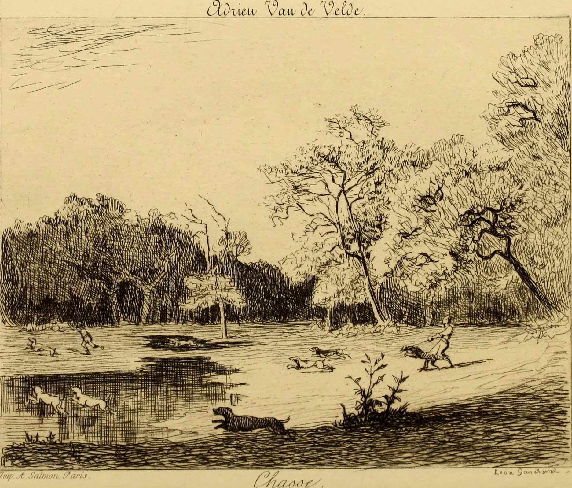 Chasse au cerf dans un paysage forestier marécageux - Adriaen van de Velde image 1 tableau peint à l’huile sur toile