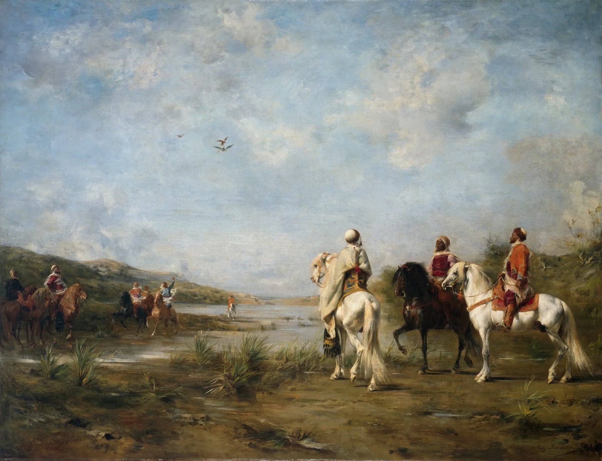 Chasse au faucon (« L'Algérie se souvient ») - Eugène Fromentin image 1 copie de tableau peinte à la main