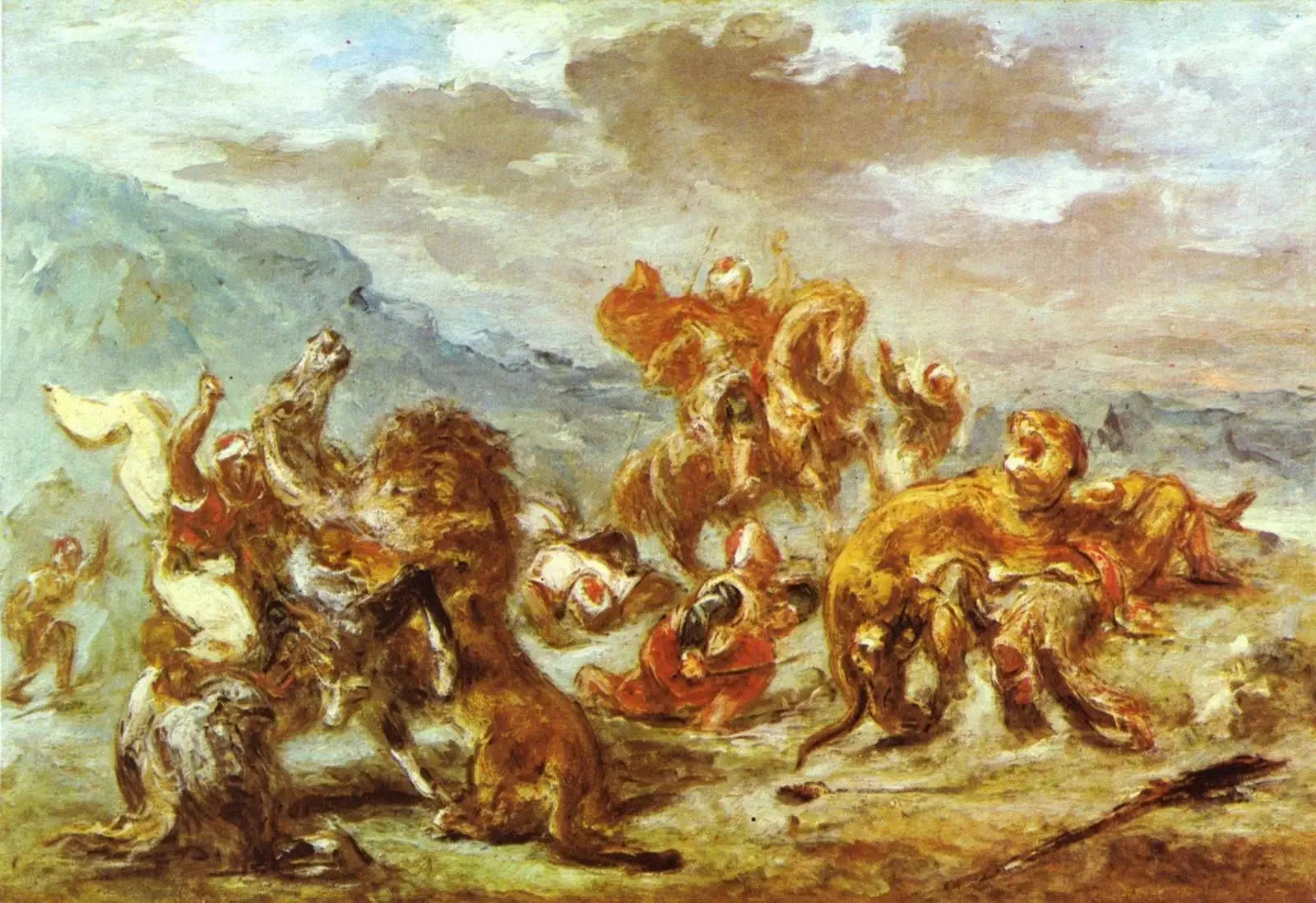 Chasse au lion - Eugène Delacroix image 1 copie peinte à la main à l’huile