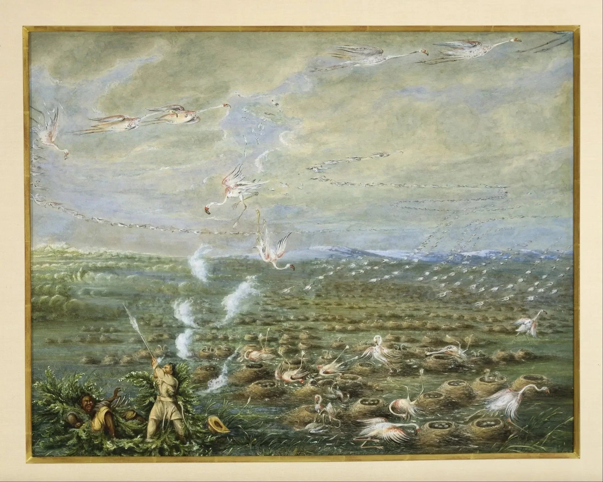 Chasse aux flamants roses en Amérique du Sud - George Catlin image 1 copie de tableau peinte à la main
