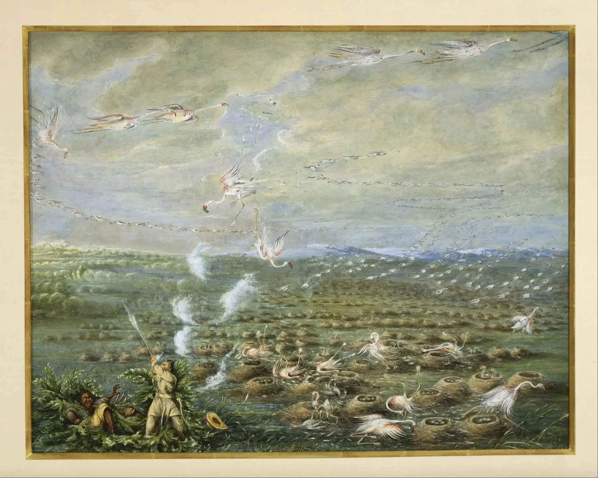 Chasse aux flamants roses en Amérique du Sud - George Catlin image 1 copie de tableau peinte à la main