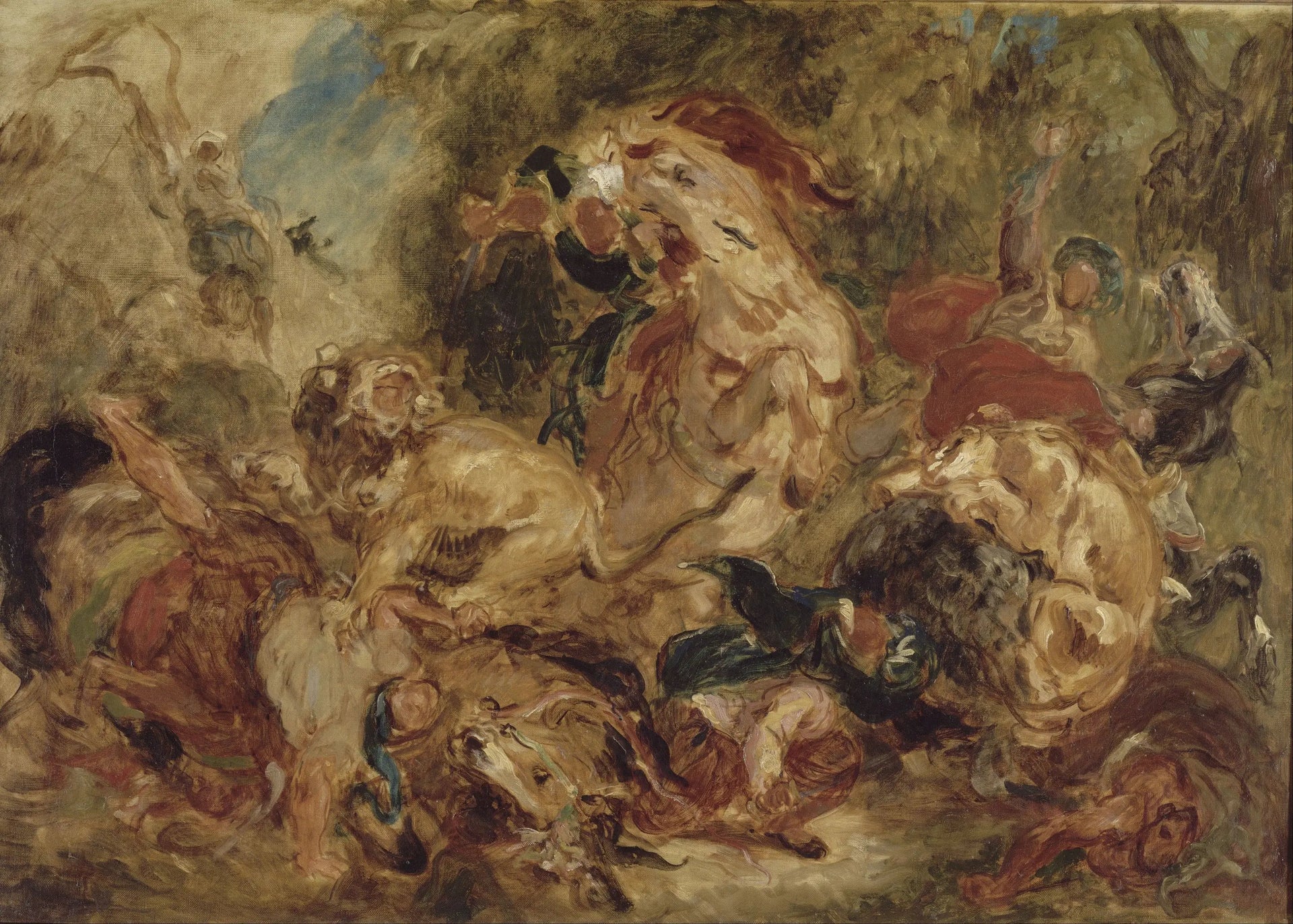 Chasse aux lions - Eugène Delacroix image 1 copie peinte à la main à l’huile