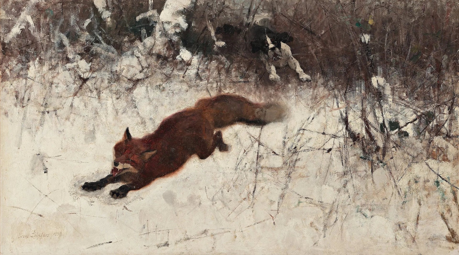 Chasse hivernale au renard et au chien de chasse - Bruno Liljefors image 1 copie de tableau peinte à la main