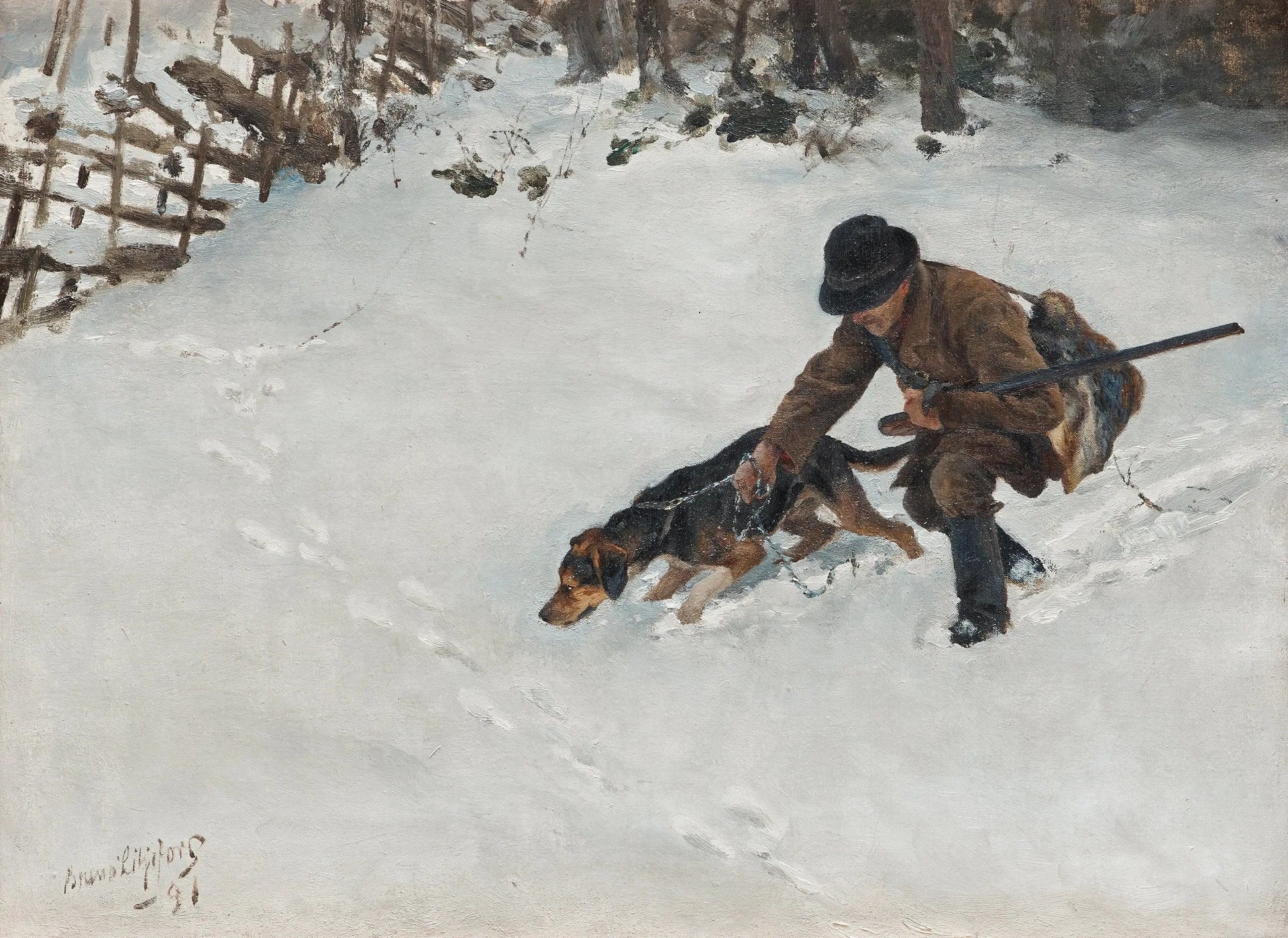 Chasseur avec chien - Bruno Liljefors image 1 reproduction réalisée par Alpha Reproduction
