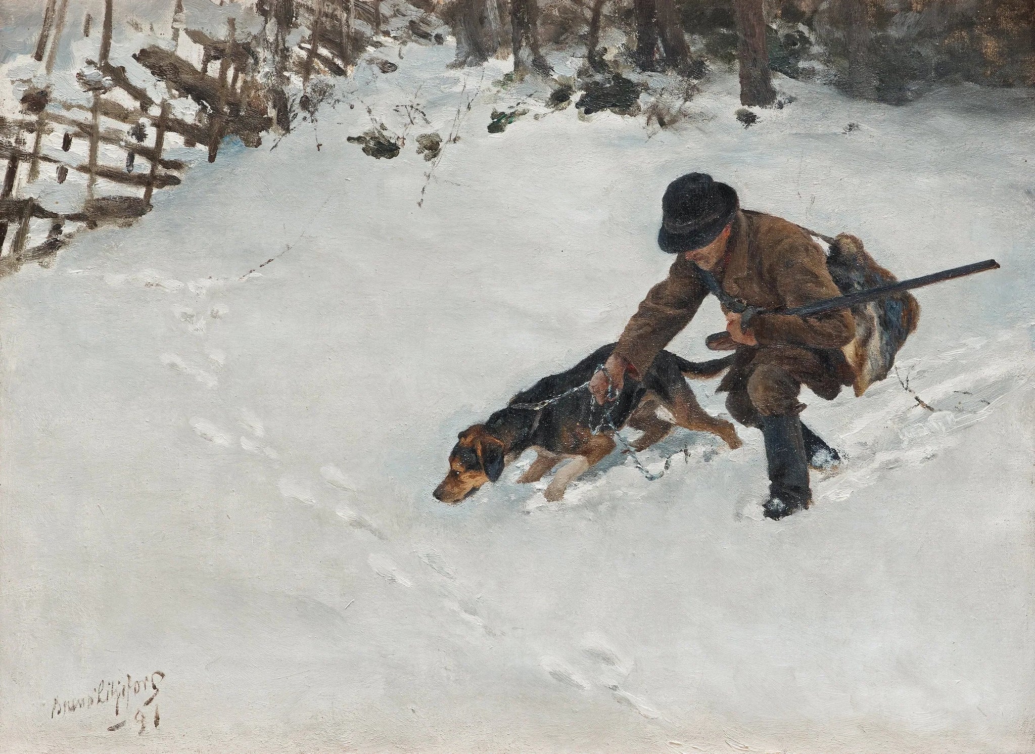 Chasseur avec chien - Bruno Liljefors image 1 reproduction réalisée par Alpha Reproduction