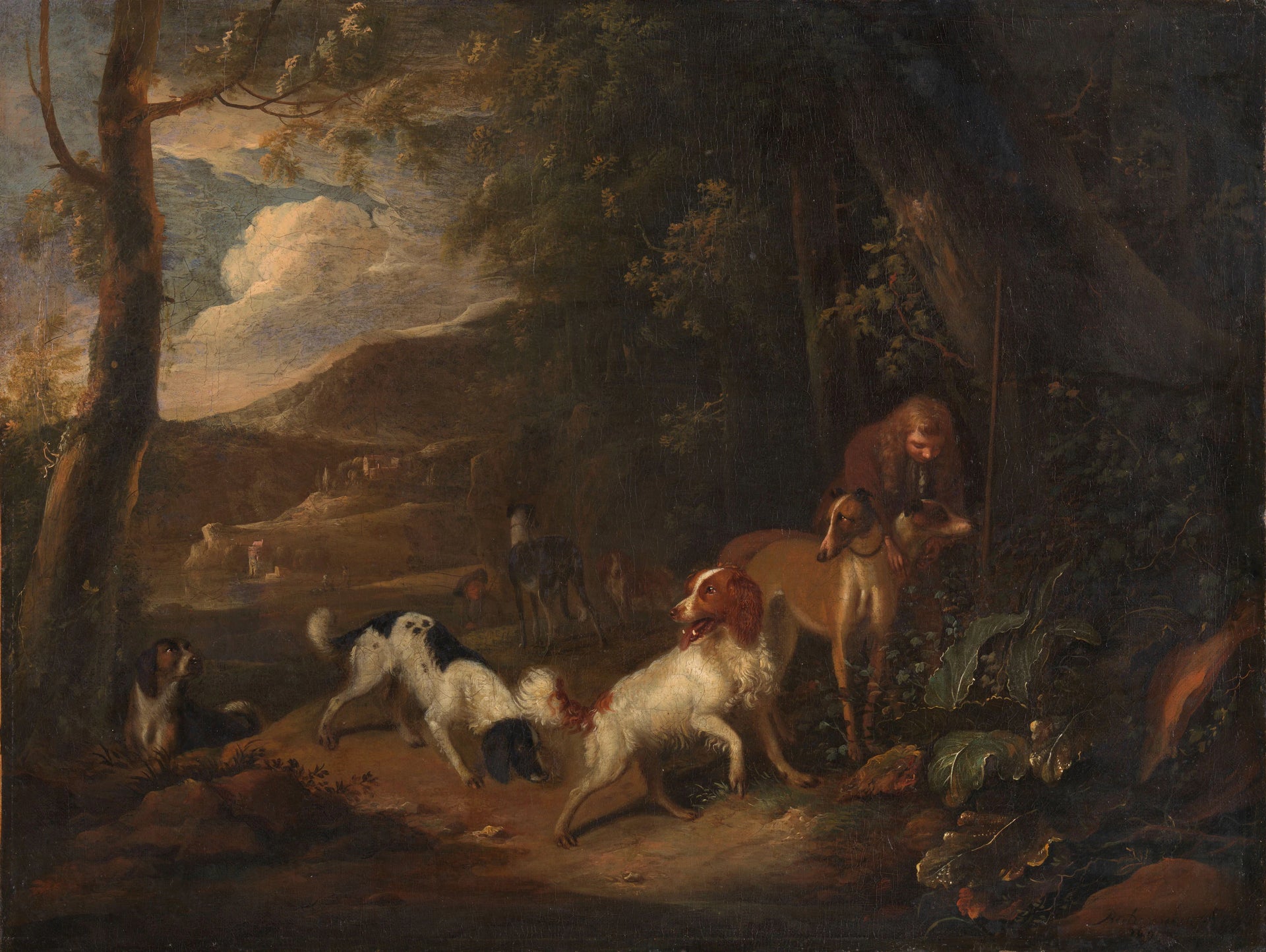 Chasseur avec chiens en lisière de forêt - Adriaen Cornelisz Beeldemaker