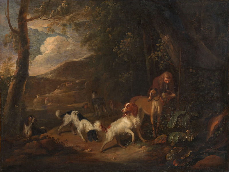Chasseur avec chiens en lisière de forêt - Adriaen Cornelisz Beeldemaker