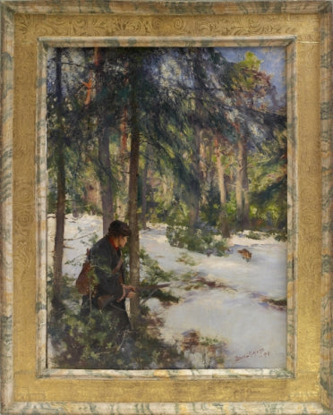 Chasseur de renards à l'affût - Bruno Liljefors image 1 reproduction de peinture à l’huile