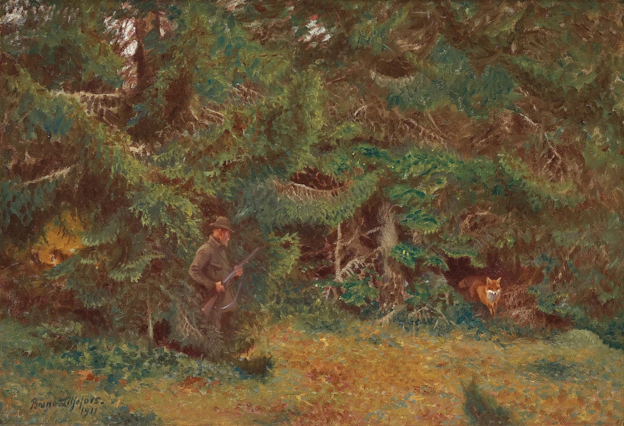 Chasseur et renard - Bruno Liljefors image 1 tableau peint à l’huile sur toile