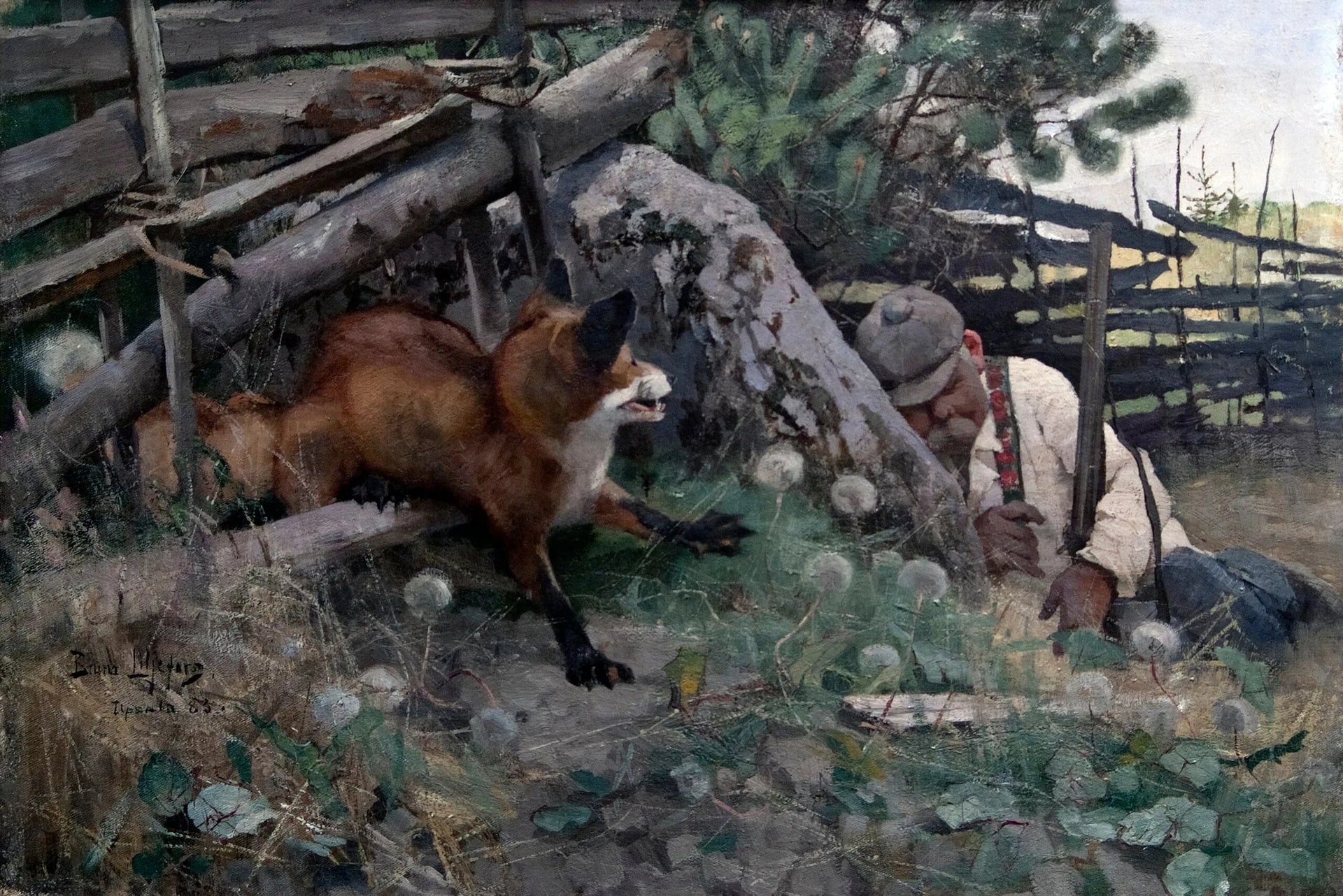 Chasseur et renard - Bruno Liljefors image 1 reproduction de peinture à l’huile