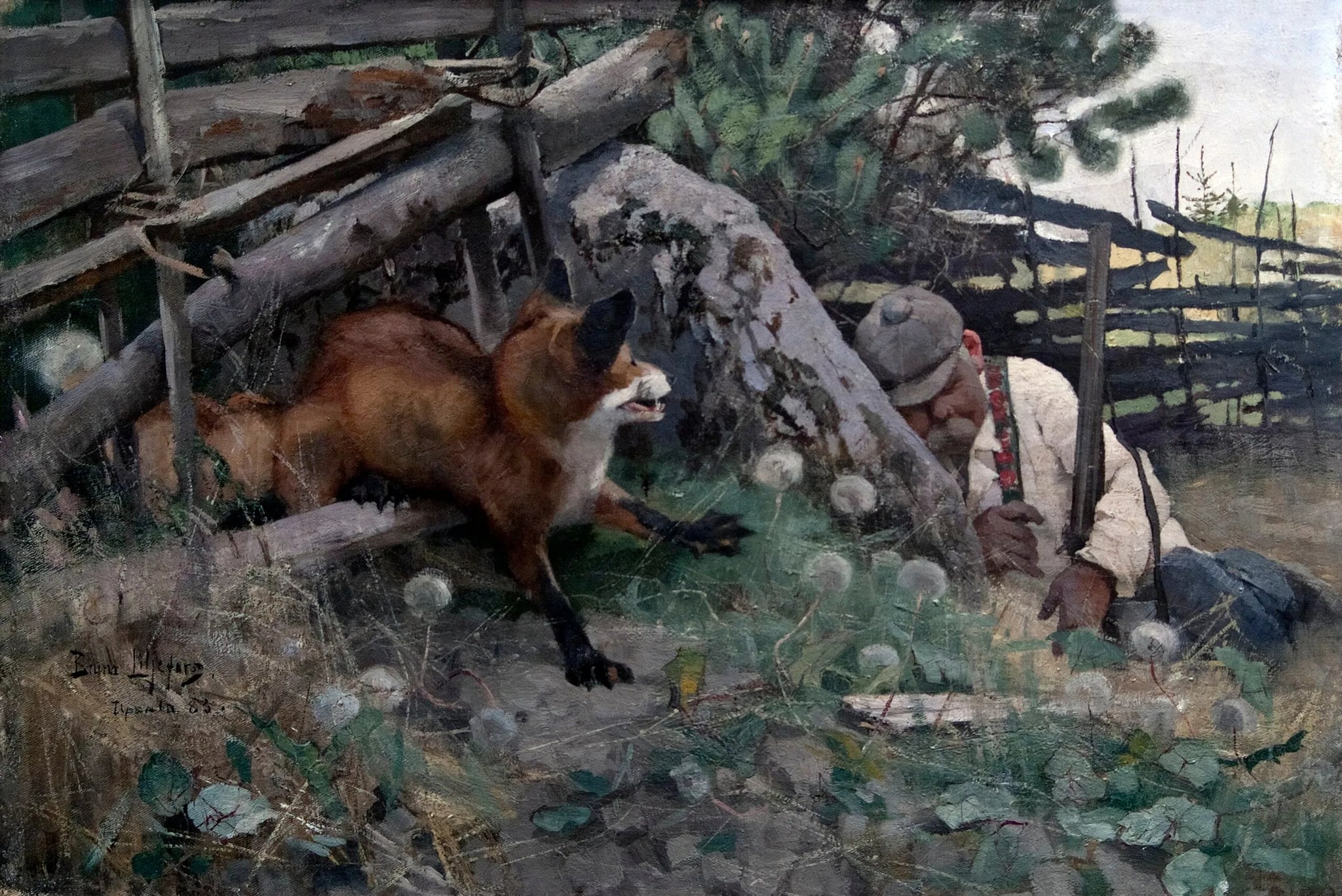 Chasseur et renard - Bruno Liljefors image 1 reproduction de peinture à l’huile