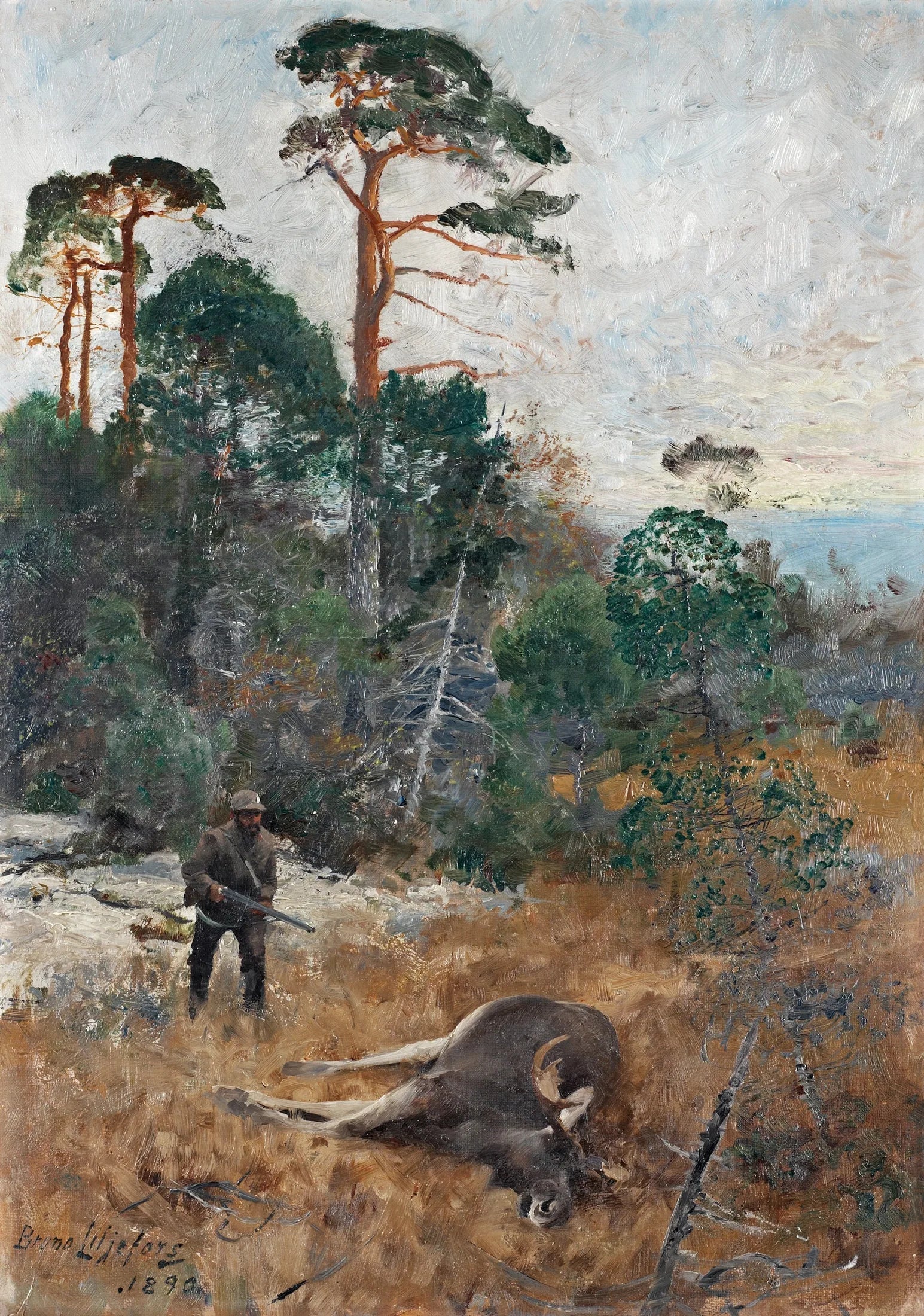 Chasseurs d'orignaux à l'aube - Bruno Liljefors image 1 copie de tableau peinte à la main
