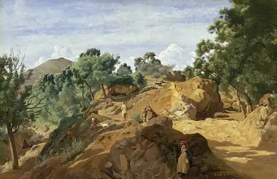 Châtaigneraie rocheuse (Morvan ou Auvergne) - Jean-Baptiste Camille Corot image 1 reproduction de peinture à l’huile