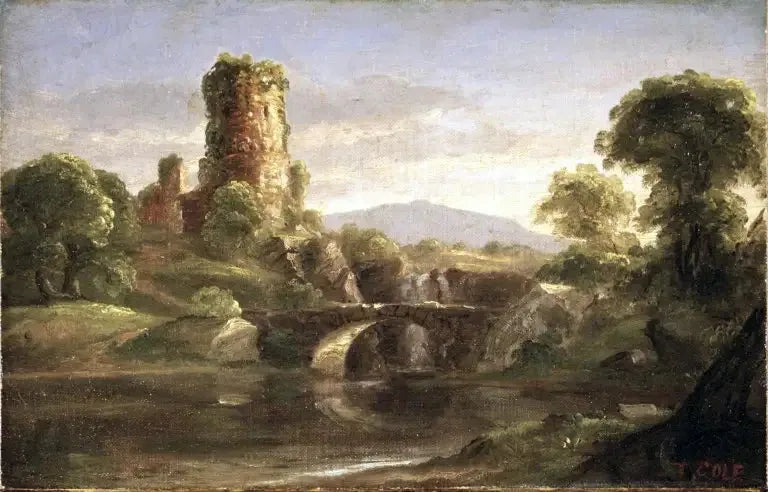 Château en ruine et rivière - Thomas Cole image 1 copie de tableau peinte à la main