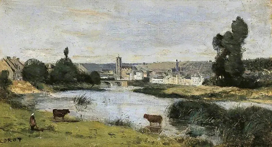Château-Thierry. Vue d'ensemble avec la tour de Saint-Crépin - Jean-Baptiste Camille Corot image 1 reproduction réalisée par Alpha Reproduction