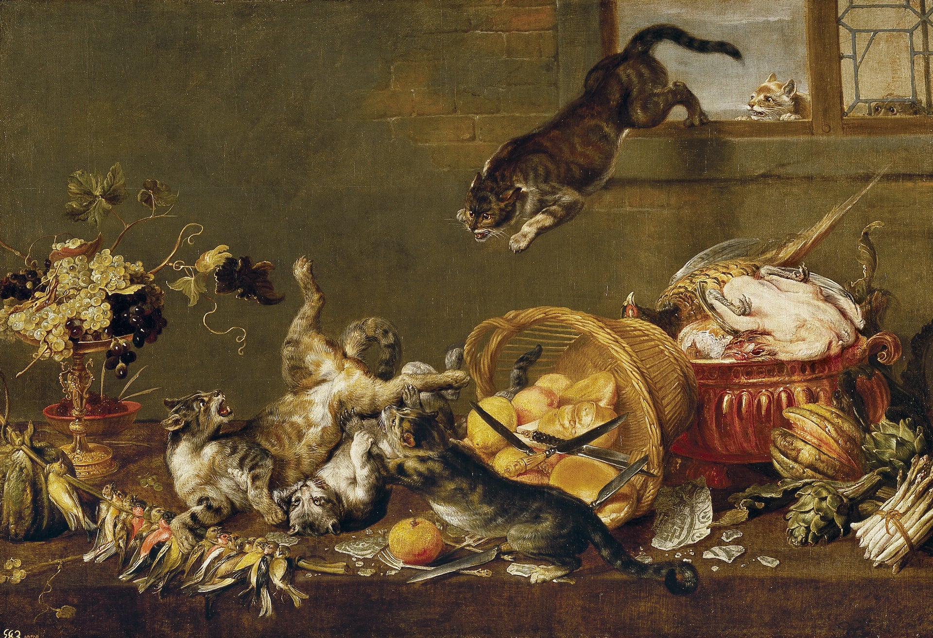 Chats se battant dans un garde-manger - Paul de Vos