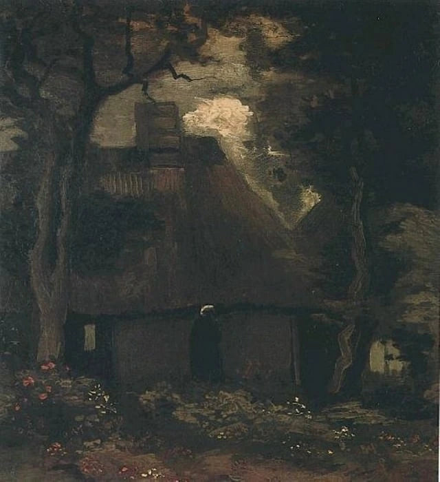 Chaumière entre les arbres avec paysanne, F187 – Van Gogh