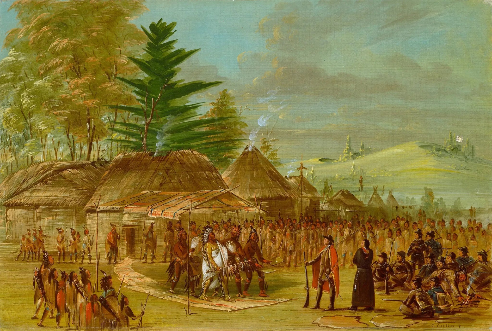 Chef des Indiens Taensa recevant La Salle. 20 mars 1682 - George Catlin image 1 reproduction de peinture à l’huile