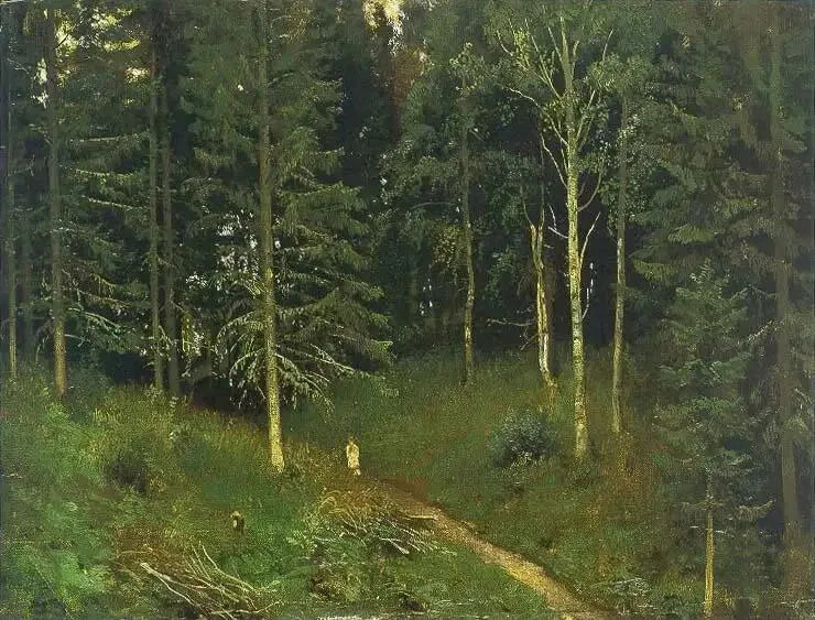 Chemin dans la forêt (forêt d'épicéas) - Ivan Chichkine image 1 copie peinte à la main à l’huile