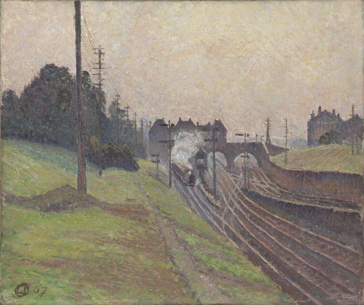 Chemin de fer Great Western, Acton - Lucien Pissarro image 1 copie peinte à la main à l’huile