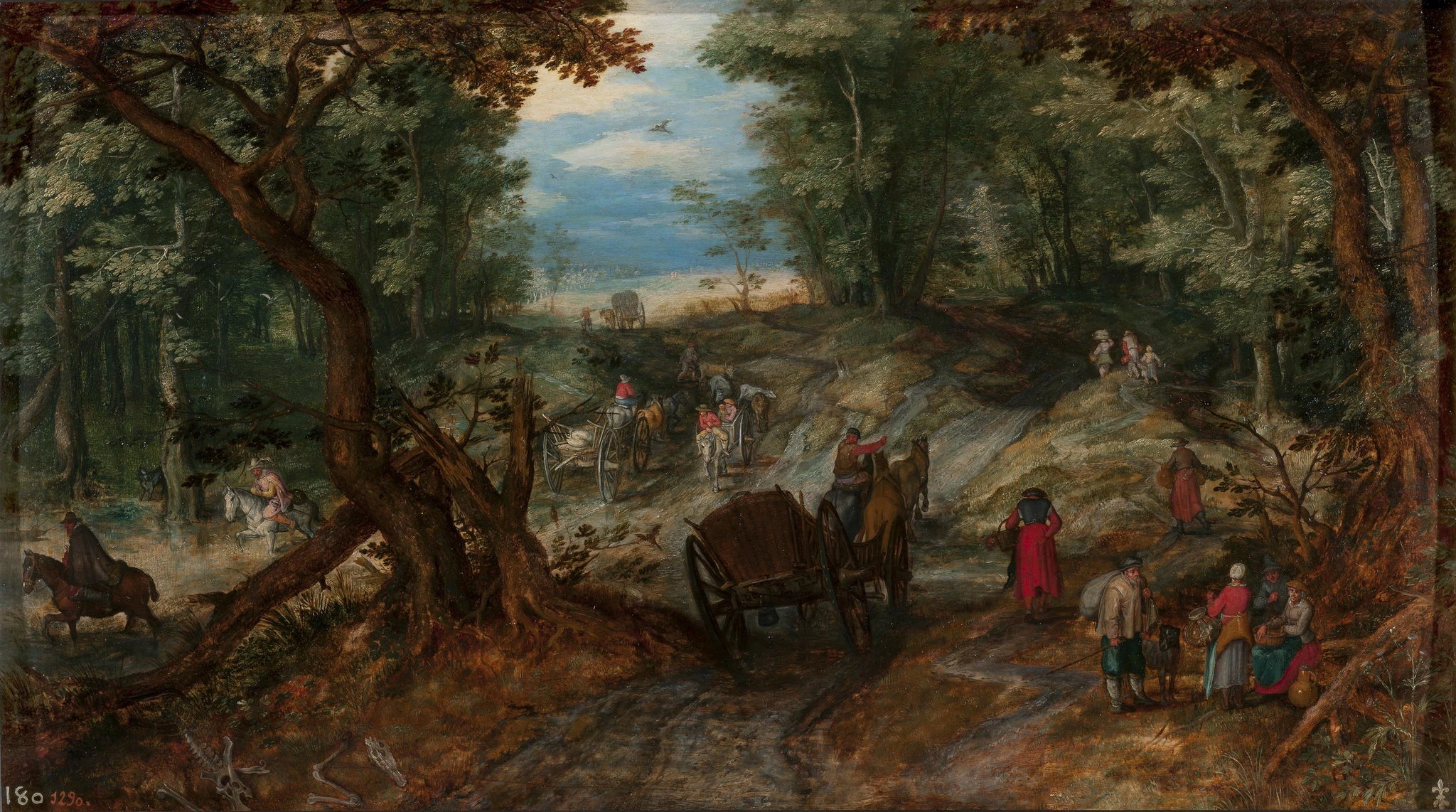 Chemin forestier à côté d'un étang guéable avec des voyageurs - Jan Brueghel l'Ancien