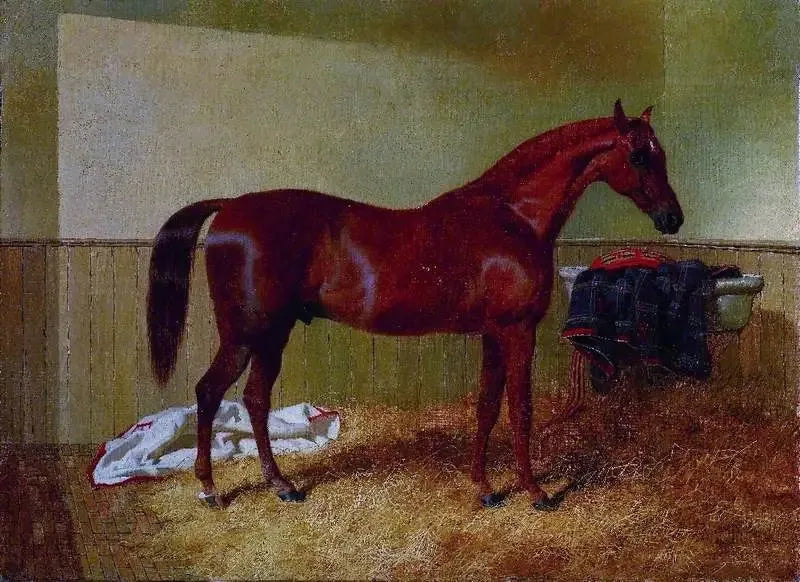 Cheval alezan dans une écurie - John Frederick Herring, Sr. image 1 reproduction de peinture à l’huile