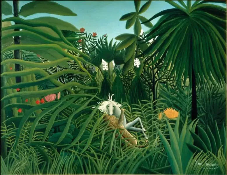 Cheval attaqué par un jaguar - Henri Rousseau image 1 copie peinte à la main à l’huile