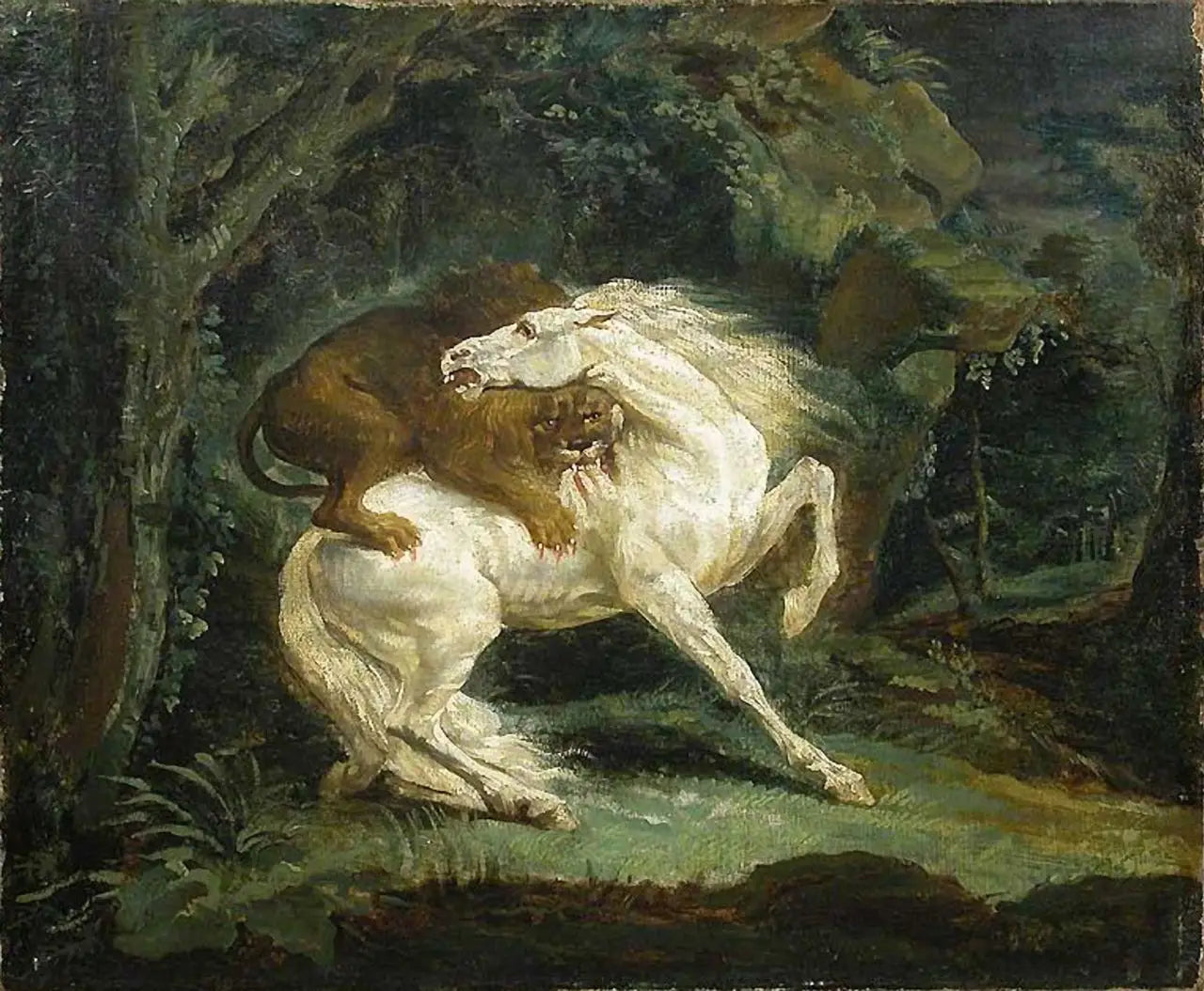 Cheval attaqué par un lion - Théodore Géricault image 1 reproduction artisanale de tableau
