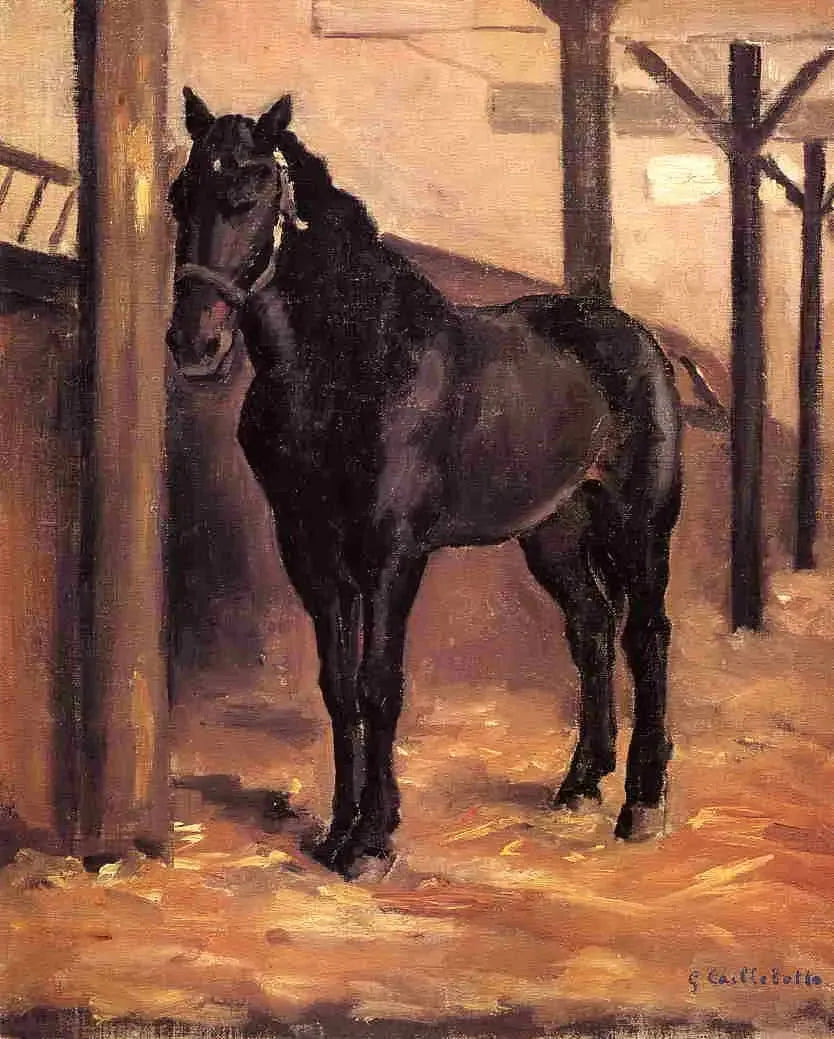 Cheval bai-brun à l'écurie - Gustave Caillebotte