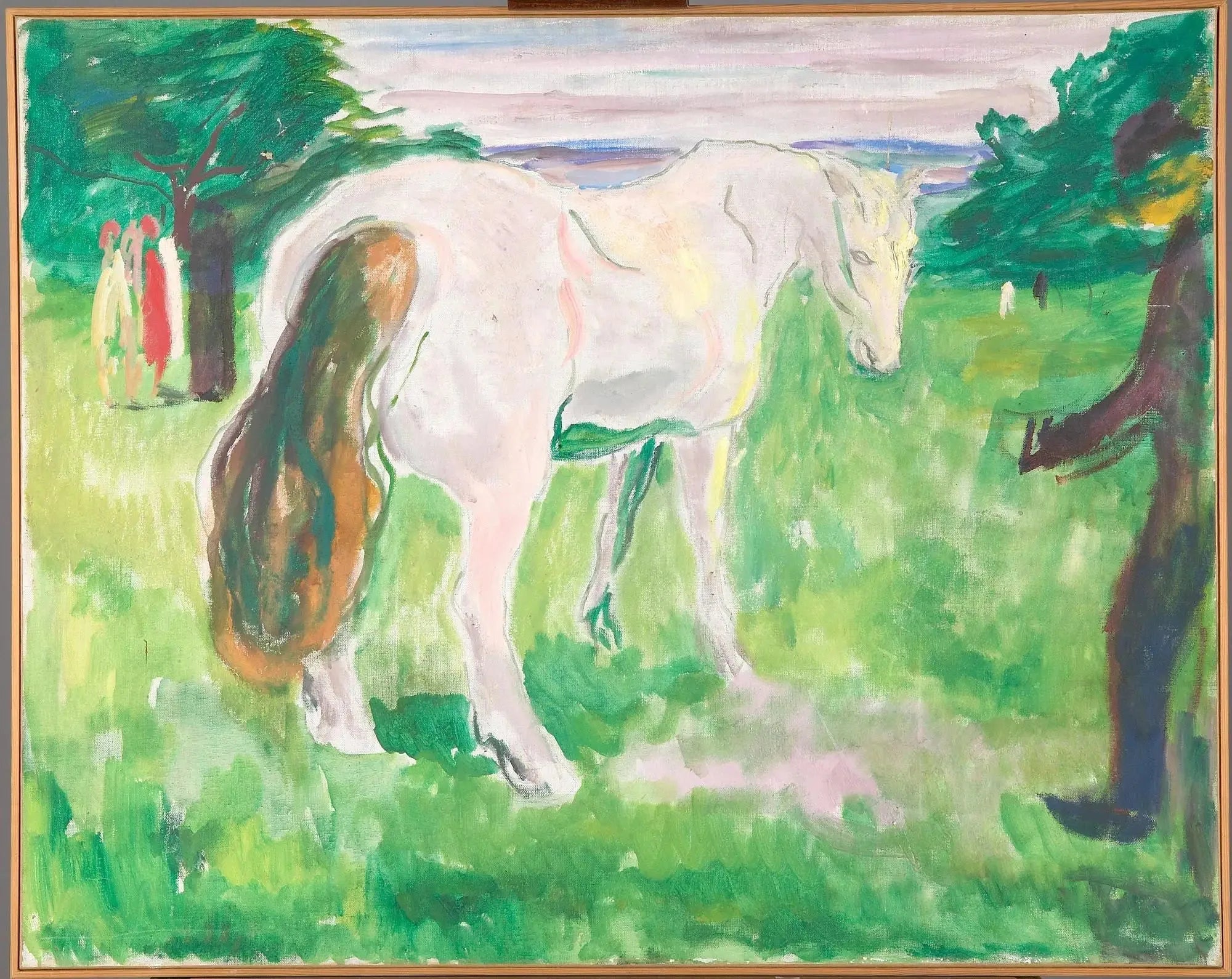 Cheval blanc dans une prairie verte - Edvard Munch image 1 reproduction artisanale de tableau