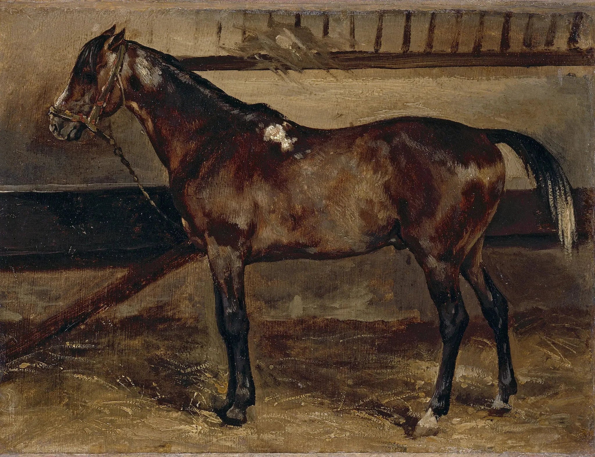 Cheval brun à l'écurie - Théodore Géricault image 1 copie de tableau peinte à la main