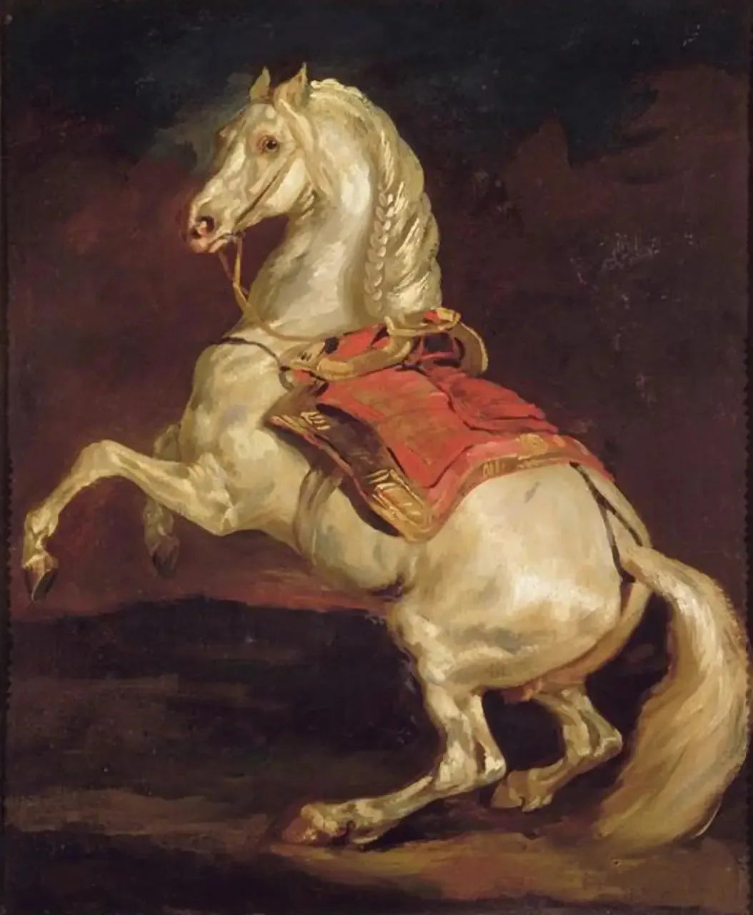 Cheval cabré au tapis de selle rouge - Théodore Géricault image 1 reproduction artisanale de tableau