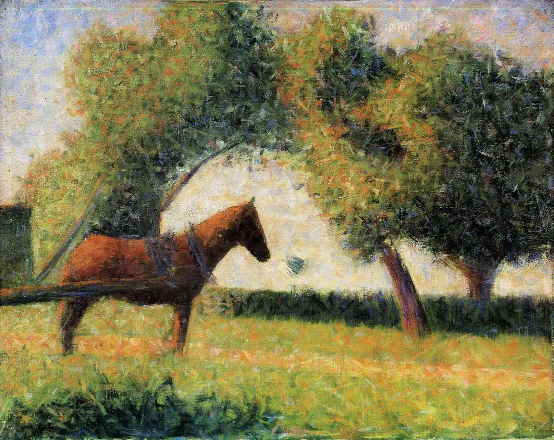 Cheval dans un champ - Georges Seurat image 1 reproduction de peinture à l’huile