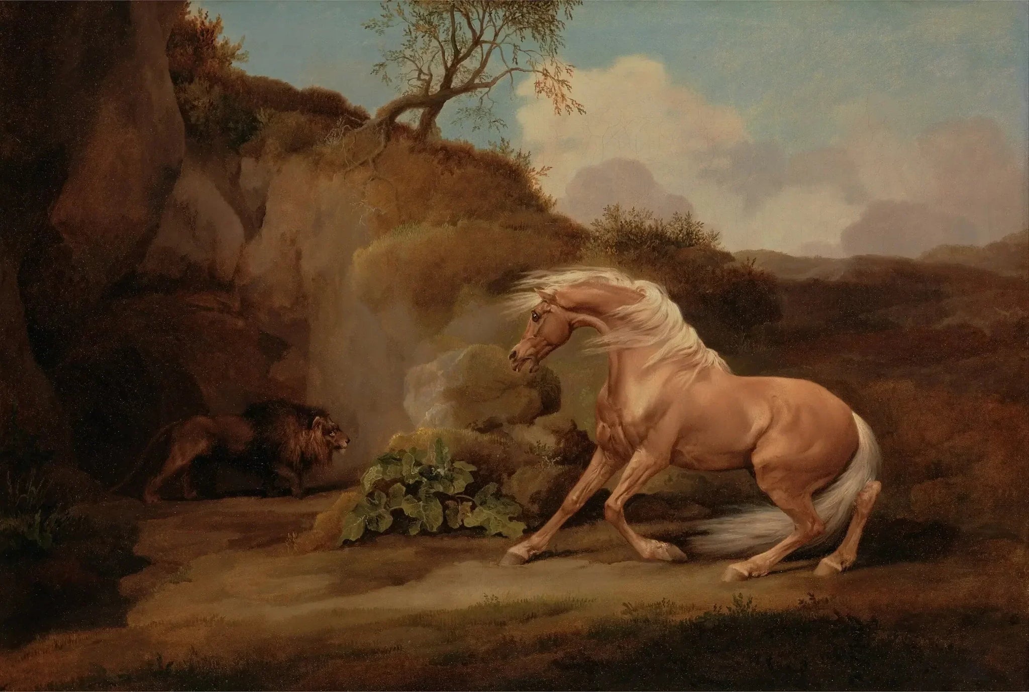 Cheval effrayé par un lion - George Stubbs image 1 copie de tableau peinte à la main