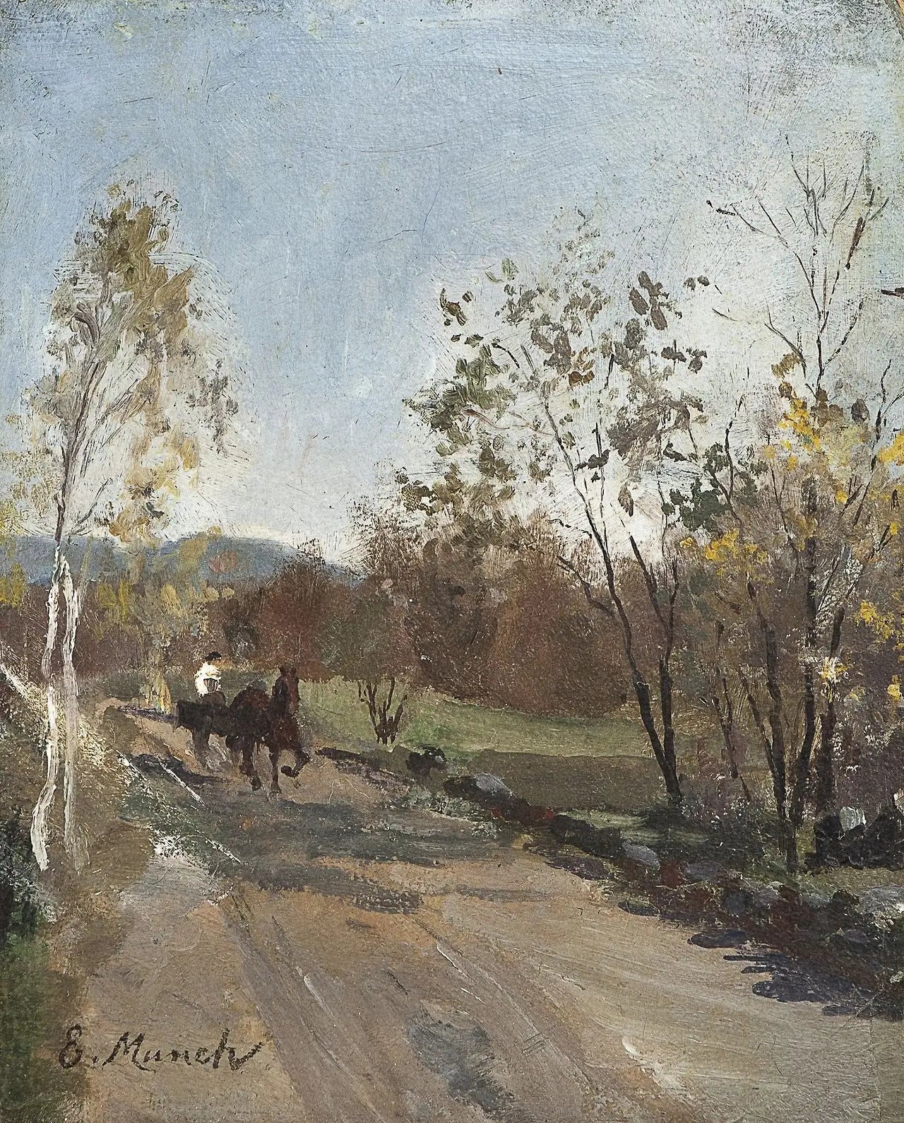 Cheval et charrette sur une route de campagne - Edvard Munch image 1 copie de tableau peinte à la main