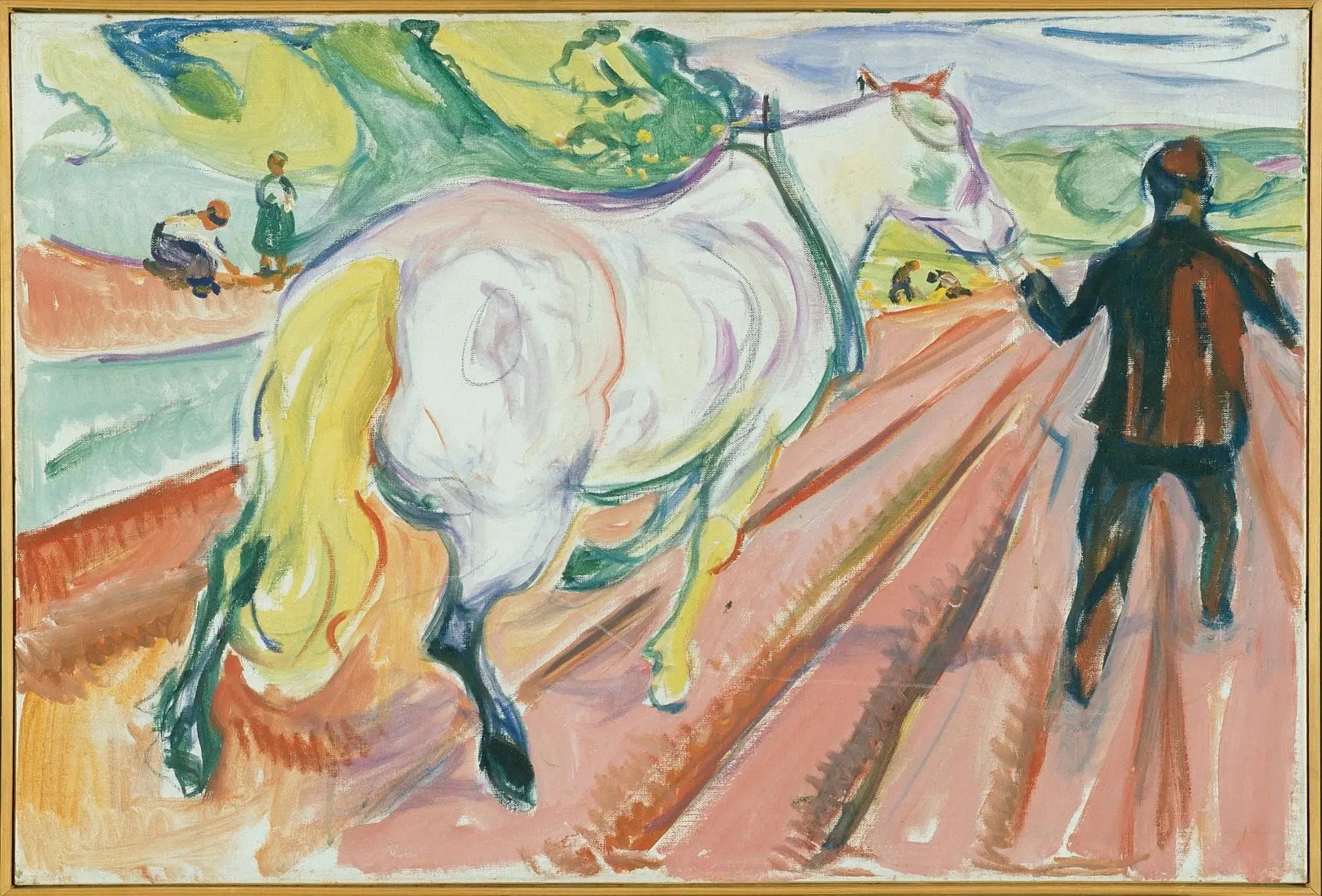 Cheval et Homme dans le champ - Edvard Munch image 1 copie de tableau peinte à la main