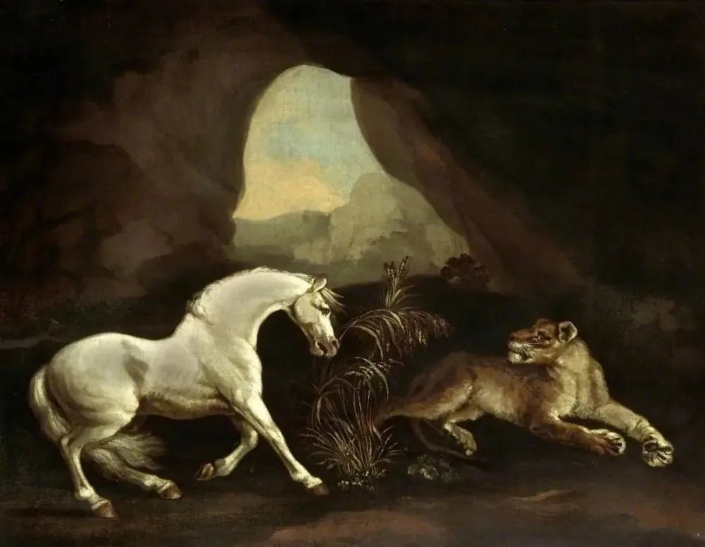 Cheval et lionne - George Stubbs image 1 reproduction artisanale de tableau