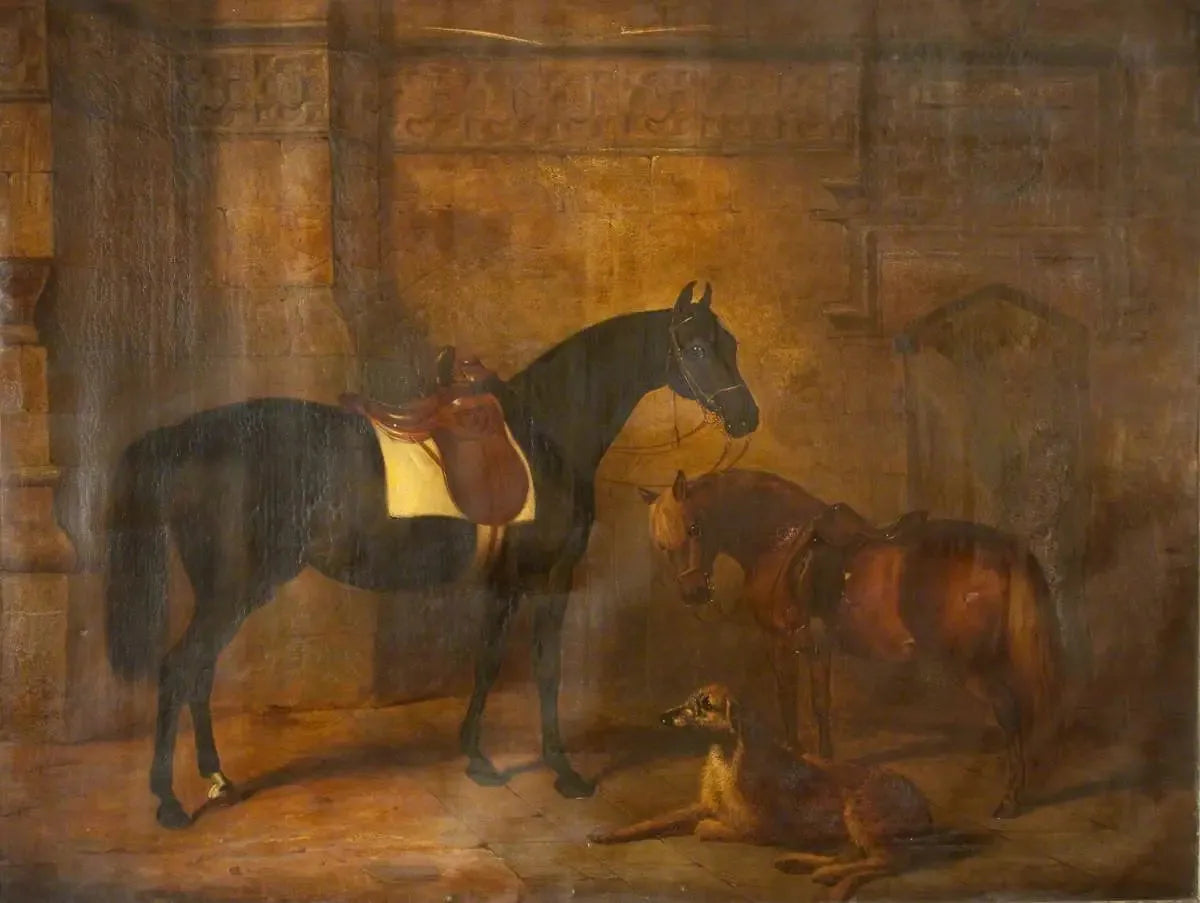 Cheval, poney et cerf-lévrier - Edwin Henry Landseer image 1 copie de tableau peinte à la main