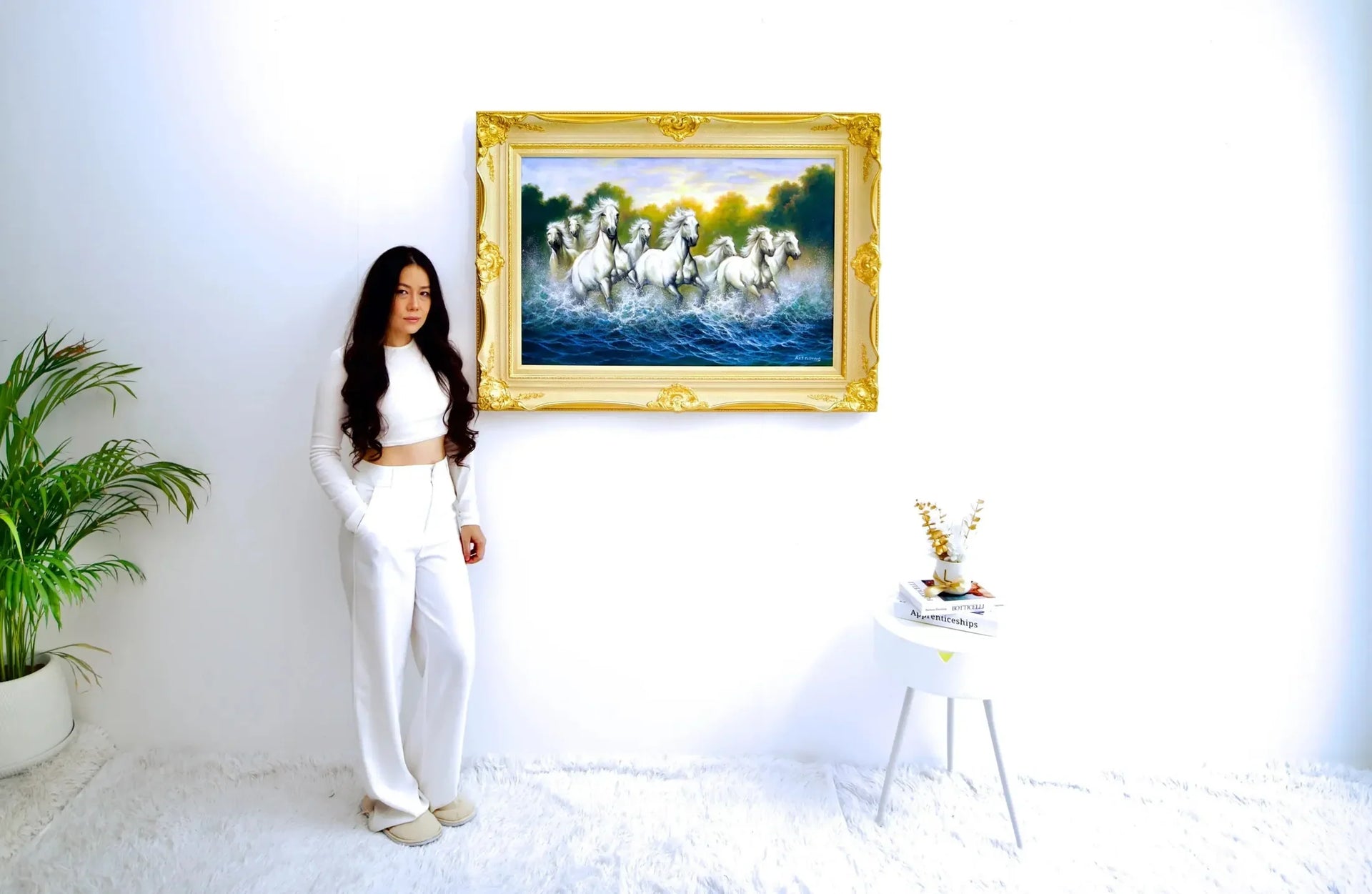 Chevaux Blancs et Rivières | 90 x 60 cm image 3 reproduction artisanale de tableau