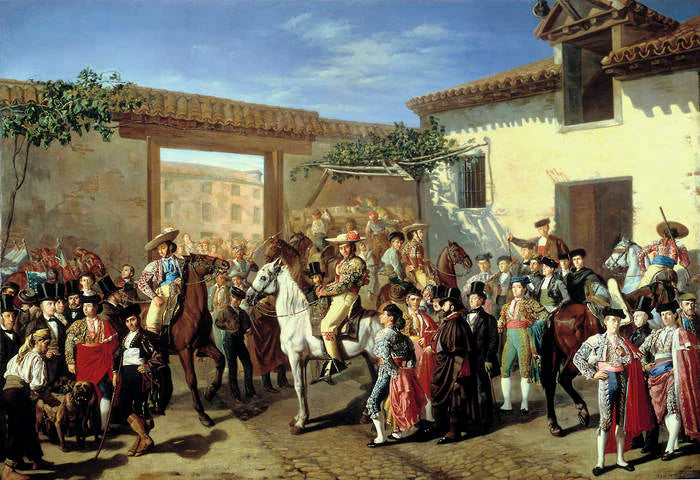 Chevaux dans une cour près des arènes avant la corrida, Madrid (détail) - Manuel Castellano