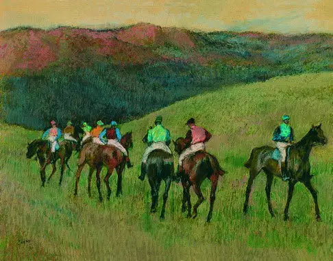 Chevaux de course dans un paysage - Edgar Degas image 1 reproduction de peinture à l’huile